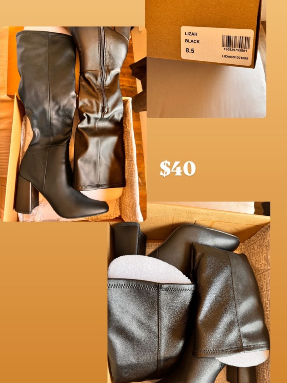 Steve Madden Black Knee-High Block Heel Boots